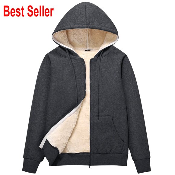 Women's Sherpa Lined Fleece Hoodie Jacket Full Zip Winter Warm